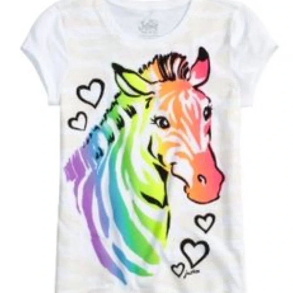 ISO (not for sale!) Justice brand girls rainbow zebra graphic tee